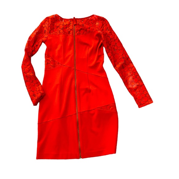 GIANNI BINI Red Lace Bodycon Back Zip Long Sleeved Dress - Picture 2 of 5